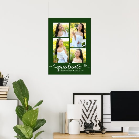 Groen Afstuderen 4 Fotoscript Hart Modern Girly Poster (Thuiskantoor)