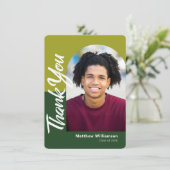 Groen Afstuderen Foto Bold Arch Script Modern Bedankkaart (Staand voorkant)