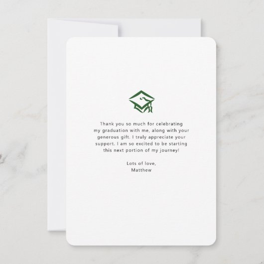 Groen Afstuderen Foto Bold Arch Script Modern Bedankkaart (Achterkant)