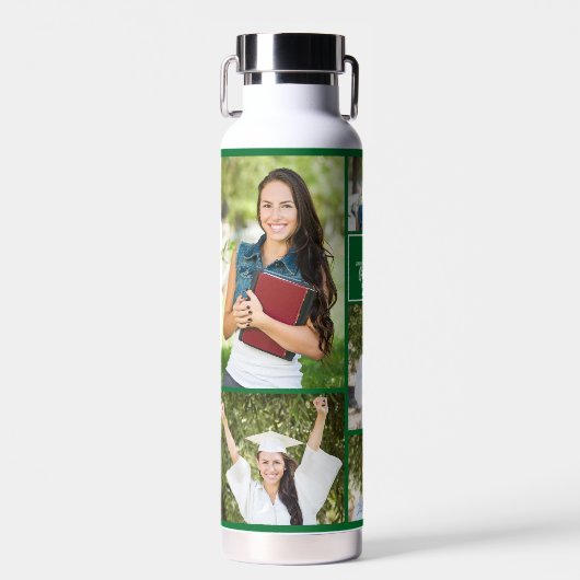 Groen Afstuderen Foto Collage Modern Afstuderen Waterfles (Voorkant)