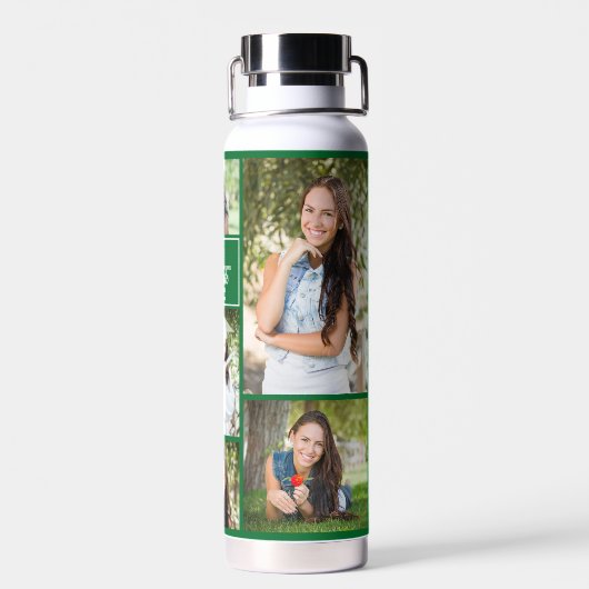 Groen Afstuderen Foto Collage Modern Afstuderen Waterfles (Achterkant)