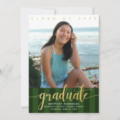 Groen afstuderen foto goud glitter script modern kaart (Voorkant)