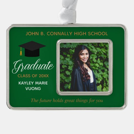 Groen Afstuderen Foto Inspirerend Citaat Aangepast Verzilverd Omlijst Ornament (Voorkant)