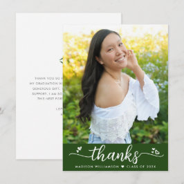 Groen Afstuderen Foto Modern Elegant Script Heart Bedankkaart