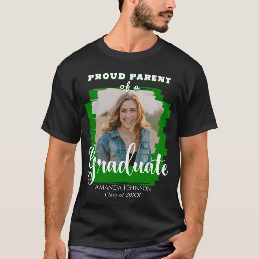 Groen Afstuderen Foto Trots Ouder Afstuderen T-shirt (Voorkant)