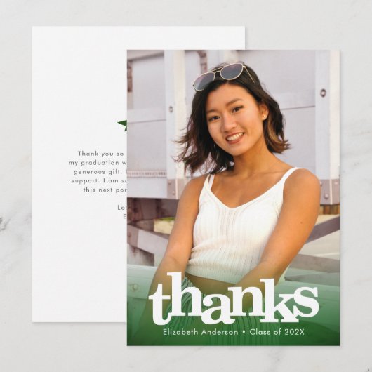 Groen afstuderen foto vet typografie modern bedankkaart (Voorkant / Achterkant)