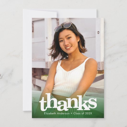 Groen afstuderen foto vet typografie modern bedankkaart (Voorkant)