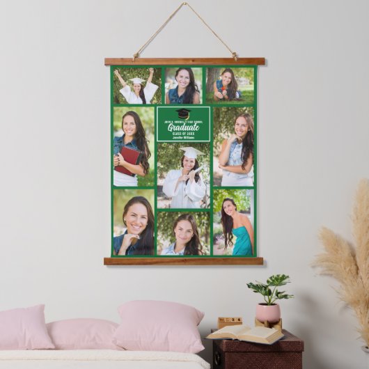 Groen Afstuderen Fotocollage Keepsake Hangend Wandkleed (Slaapkamer)