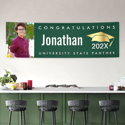 Groen afstuderen fotogoud pet moderne gedurfde sim spandoek