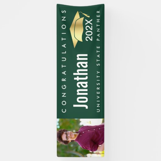 Groen afstuderen fotogoud pet moderne gedurfde sim spandoek (Verticaal)