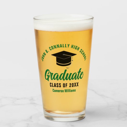 Groen Afstuderen gepersonaliseerd afstudeerfeest Glas (Voorkant gevuld)