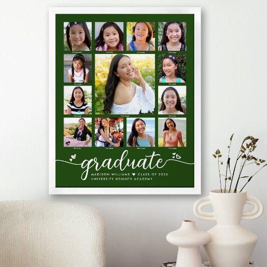 Groen Afstuderen K-12 Fotocollage Modern Script Poster