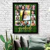 Groen Afstuderen K-12 Photo Collage Gold Script Poster