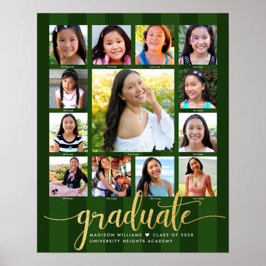 Groen Afstuderen K-12 Photo Collage Gold Script Poster (Voorkant)