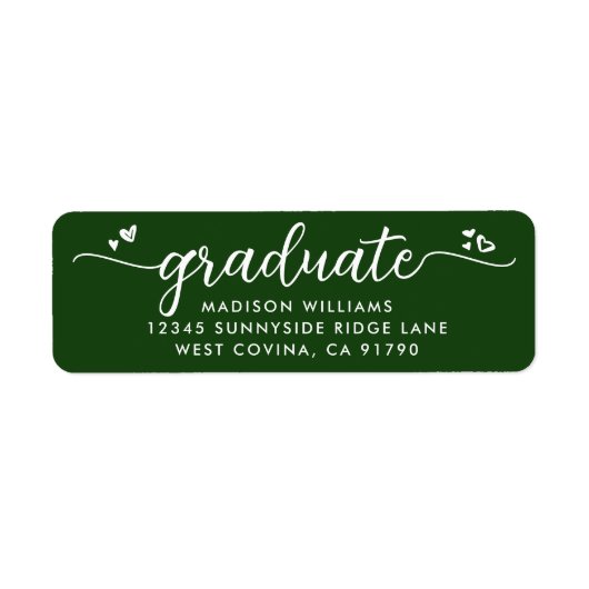 Groen Afstuderen Script Harten Vet Modern Adres Etiket (Voorkant)