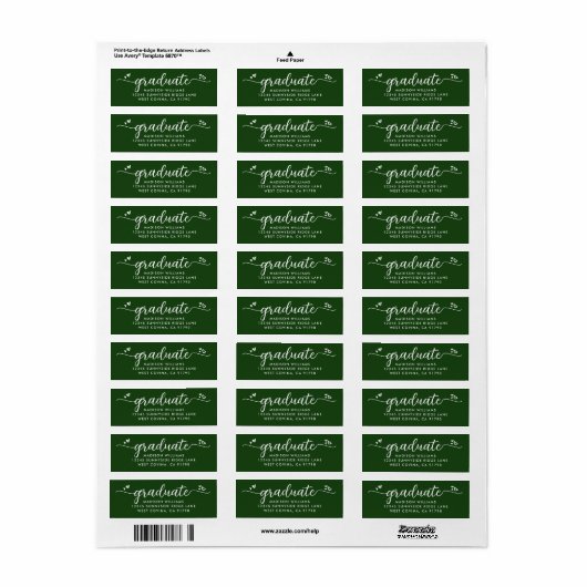 Groen Afstuderen Script Harten Vet Modern Adres Etiket (Full Sheet)