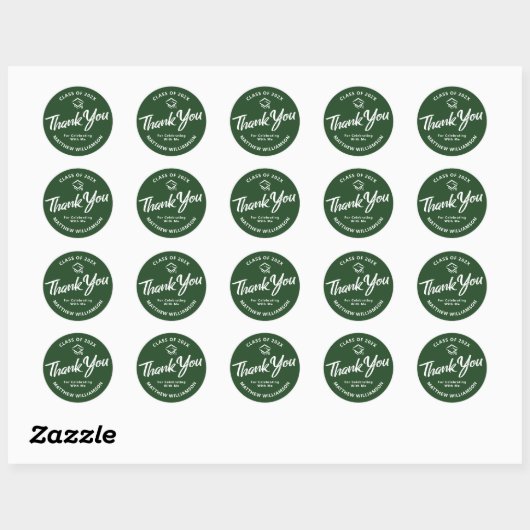 Groen Afstuderen Vet Script Pet Bedankt Modern Ronde Sticker (Vel)