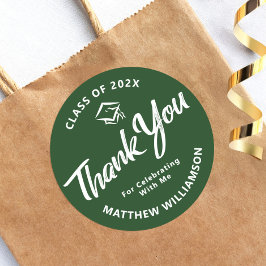 Groen Afstuderen Vet Script Pet Bedankt Modern Ronde Sticker