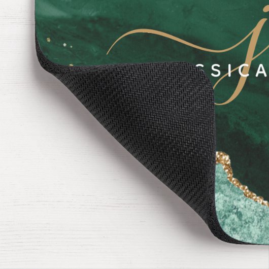 Groen Agate Geode Gold Glitter Script Monogram Muismat (Hoek)