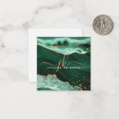 Groen Agate Geode Gold Glitter Script Monogram Notitiekaartje (Voorkant / Achterkant in situ)