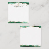 Groen Agate Geode Gold Glitter Script Monogram Notitiekaartje (Voorkant / Achterkant)