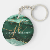 Groen Agate Geode Gold Glitter Script Monogram Sleutelhanger (Achterkant)