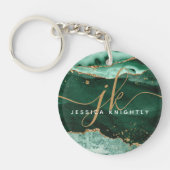 Groen Agate Geode Gold Glitter Script Monogram Sleutelhanger (Voorkant)