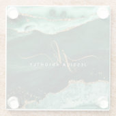 Groen Agate Gold Glitter-script monogram Glazen Onderzetter (Achterkant)
