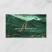 Groen Agate Gold Glitter-script monogram Visitekaartje (Voorkant)