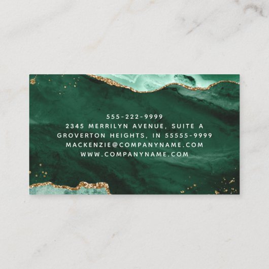 Groen Agate Gold Glitter-script monogram Visitekaartje (Achterkant)