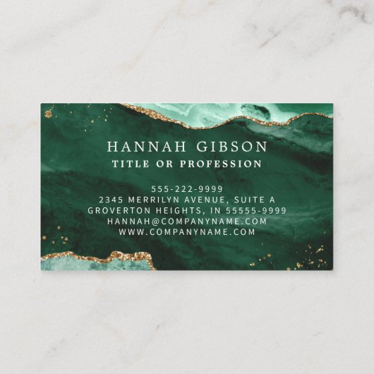 Groen Agate Script Monogram Faux Gold Glitter Visitekaartje (Achterkant)