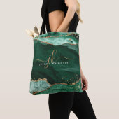 Groen Agate Script Monogram Gold Glitter Tote Bag (Dichtbij)