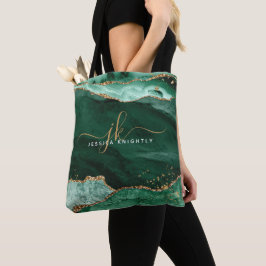 Groen Agate Script Monogram Gold Glitter Tote Bag