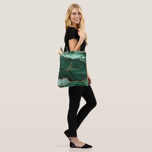 Groen Agate Script Monogram Gold Glitter Tote Bag (Op model)