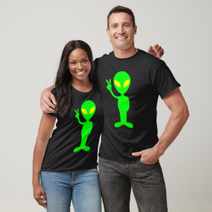 GROEN ALIEN GRAPPIG VREDE TEKEN T-SHIRT T-SHIRTS