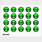 Groen Alien Hoofd en Zwart Ronde Sticker (Vel)