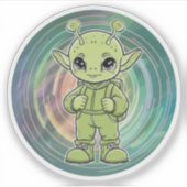 Groen Alien Kind Sticker (Voorkant)
