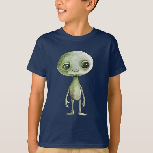 Groen Alien Martiaanse Grappige Jongens T-Shirt (Voorkant)