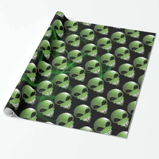 Groen Alien Wrapping Paper Cadeaupapier (Uitgerold)
