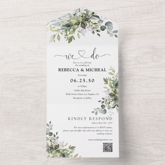 Groen Alles in een bruiloft uitnodigen All In One Uitnodiging (Binnen)