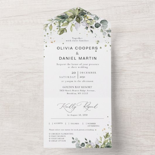 Groen Alles in een bruiloft uitnodiging (Binnen)