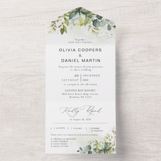 Groen Alles in een bruiloft uitnodiging (Binnen)