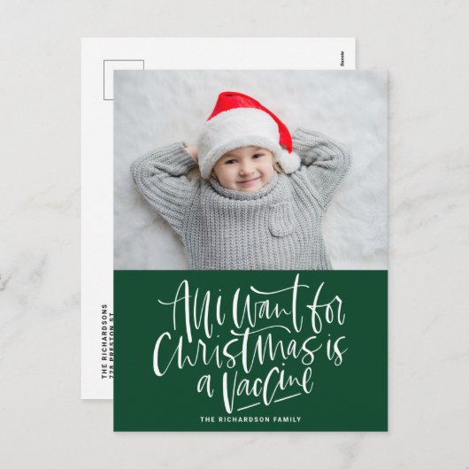 Groen alles wat ik voor Kerstmis wil, is een Vacci Feestdagenkaart (Voorkant / Achterkant)