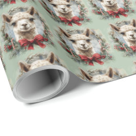 Groen Alpaca Kerstcadeau inpakpapier