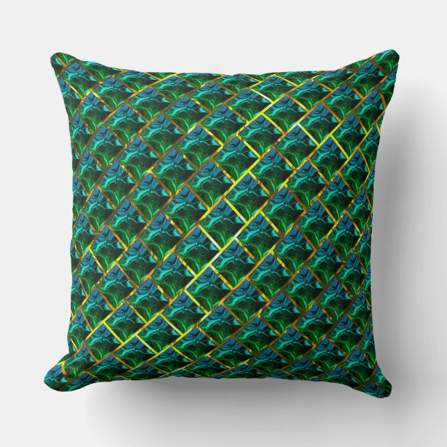 Groen als emerald onder een gouden rooster? kussen (Voorkant)