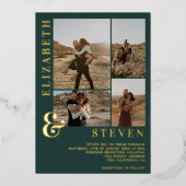 Groen ampersand 4 folie voor gouden bruinkoolbruid folie uitnodiging (Voorkant)