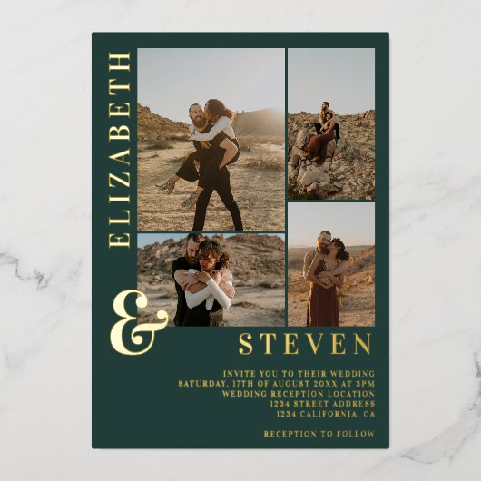 Groen ampersand 4 folie voor gouden bruinkoolbruid folie uitnodiging (Voorkant)