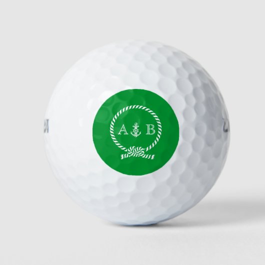 Groen Anker en Rope Monogram Golfballen (Voorkant)