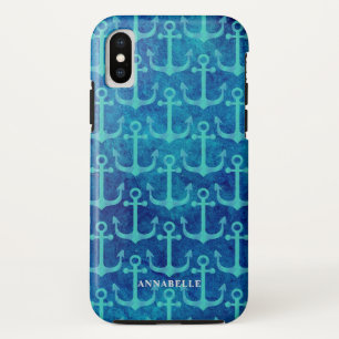 Groen ankerpatroon Blauw aquarel Case-Mate iPhone Case