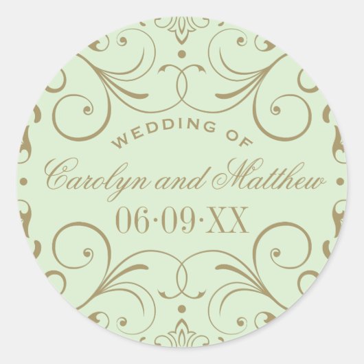  groen Antiek bloeien bruiloft monogram Ronde Sticker (Voorkant)